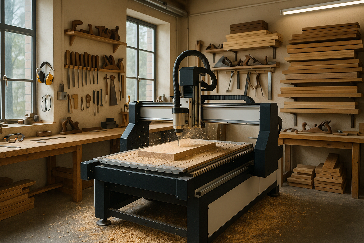 Een houtwerkplaats met een cnc machine